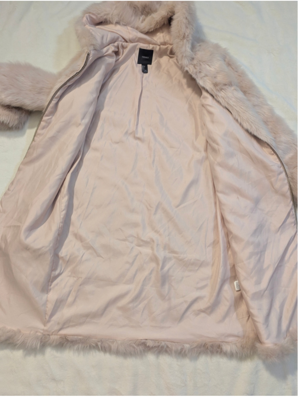 Forever 21 Faux Fur Hooded Coat Blush Pink Large - Picture 10 of 15